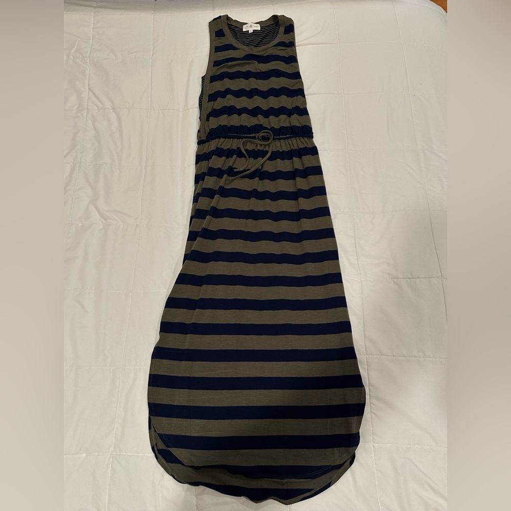 Striped Maxi Dress - Black and Olive Green